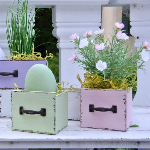 Floristik24 Dekorativ skuffe til plantning af pink træ shabby chic 12,5×12,5×10cm