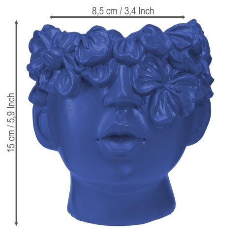 Artikel Plantehoved Polyresin Bust Plantekasse Blå 13,5×13×14cm
