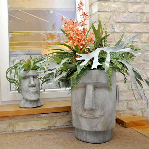 Artikel Plantehoved Moai buste grå H28cm