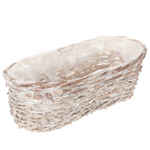 Kurvplantekasse med folieindsats, oval, hvid, 37 cm
