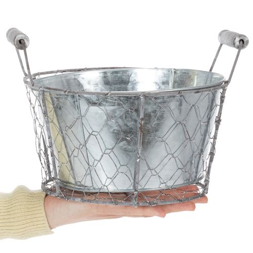 Plantekurv med indsats, trådkurv, plantekasse, forårssølv, hvidkalket, shabby chic, Ø22 cm H17,5 cm | Floristik24.dk