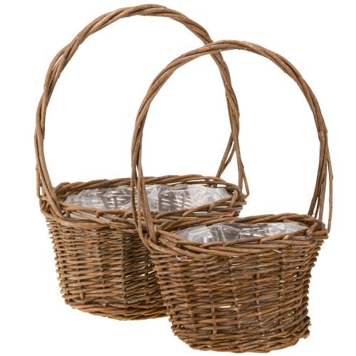 Plantekurv med håndtag oval pilebrun 28/24 cm sæt med 2 stk