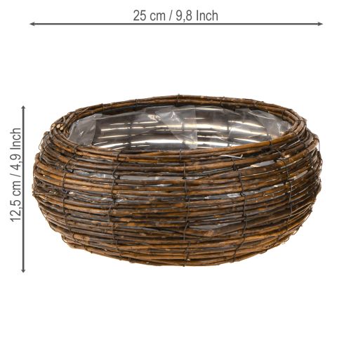 Artikel Plantekurv rund med folie flettet kurv brun Ø32/23cm sæt med 2 stk
