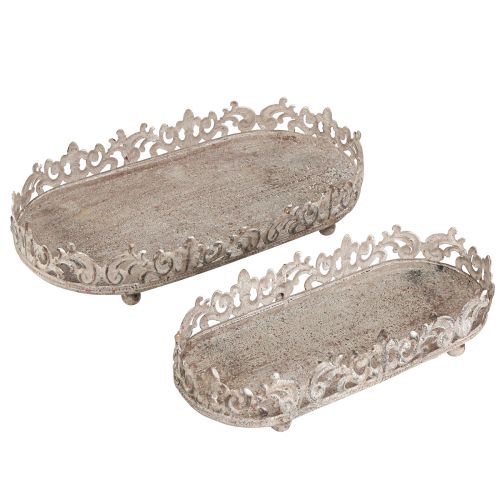 Floristik24 Dekorativ bakke oval antik look grå rust 26/21cm sæt med 2 stk