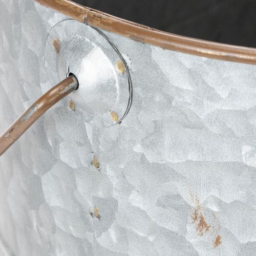 Artikel Urtepotte med hank, metalpotte, plantekasse, sølv, brun, H22/20cm L42/40cm, sæt med 2