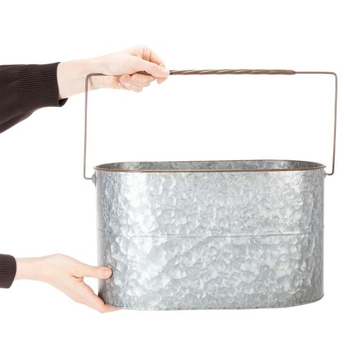 Artikel Urtepotte med hank, metalpotte, plantekasse, sølv, brun, H22/20cm L42/40cm, sæt med 2