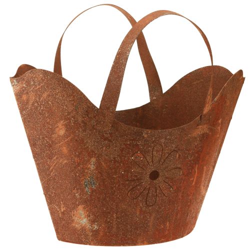 Plantepose metal dekorativ plantekasse rust med håndtag H37cm