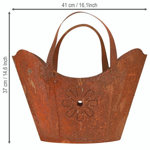 Artikel Plantepose metal dekorativ plantekasse rust med håndtag H37cm