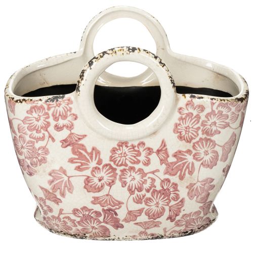 Artikel Dekorativ urtepotte med hank, blomster, 21 cm