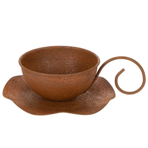 Vintage rustfarvet urtepotte og underkop, Ø17,5 cm H6 cm | Floristik24.dk
