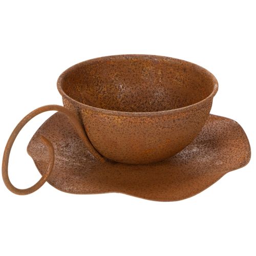 Vintage rustfarvet urtepotte og underkop, Ø17,5 cm H6 cm | Floristik24.dk