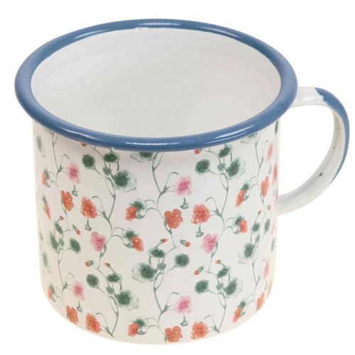 Artikel Plantekop emalje dekorativ kop blomstermotiver Ø11cm