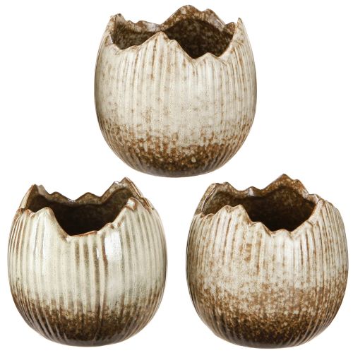 Artikel Plantepotte Keramisk Æg Broken Creme Brun Ø9,5cm 3 Stk