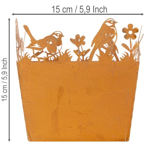 Metalpotte med fugle, plantekasse, forår, rustfinish, 15,5 cm høj | Floristik24.dk