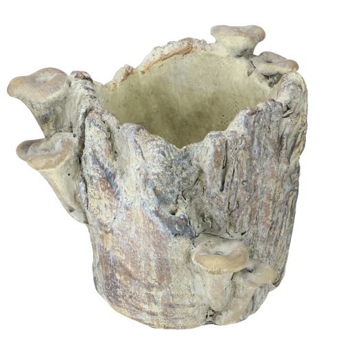 Artikel Plantepotte af støbt sten med svampe, træstub, 16 cm