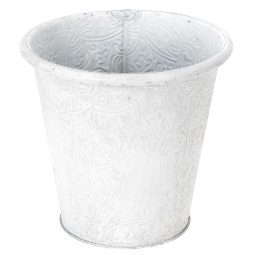 Floristik24 Urtepotte med ornamenter, cachepot, metalbeholder, hvid, Ø15,5 cm, H14,5 cm
