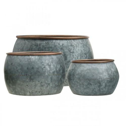 Artikel Dekorativ potte, planteskål, metalkar sølv, kobberfarvet antik look H22 / 20,5 / 16,5 cm Ø39 / 30,5 / 25 cm sæt med 3