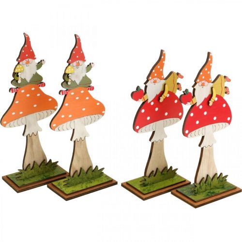 Artikel Fluesvamp til efterår, trædekoration, nisse på champignon orange / rød H21 / 19,5cm 4stk