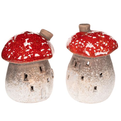 Svampehus Fyrhus Dekorativ Figur Fluesvamp med Skorsten 10cm 2 stk.