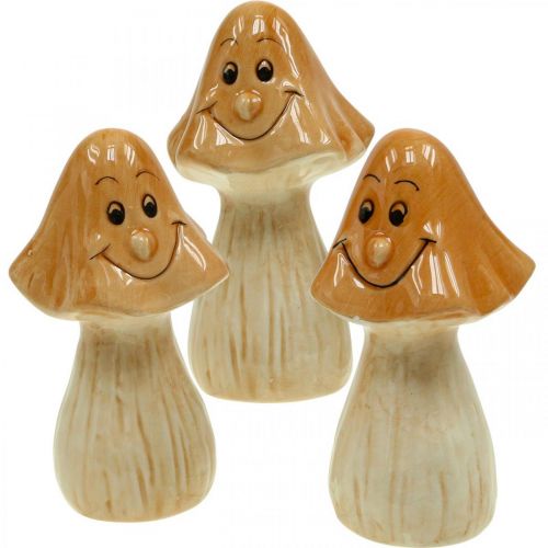 Dekorative svampe keramiske brune efterårsdekorationsfigurer Ø6cm H10,5cm 3 stk.