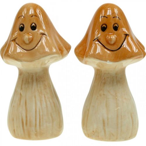 Artikel Dekorative svampe keramiske brune efterårsdekorationsfigurer Ø6cm H10,5cm 3 stk.