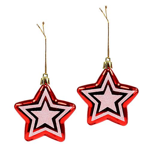 Floristik24 Stjerne til hængende rød, hvid plast 8,5 cm 2stk