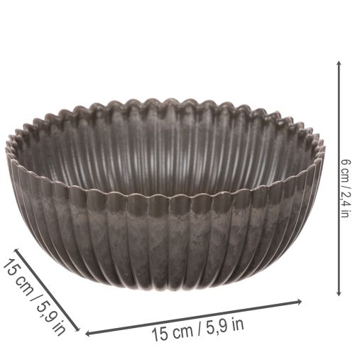Ribbet skål, antracit, dekorativ skål, rund, 15 cm, 2 stk. | Floristik24.dk