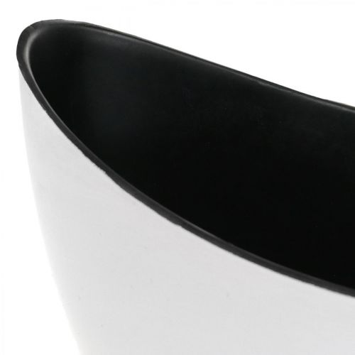 Artikel Dekorativ skål, oval, hvid, sort, plantebåd af plast, 24 cm