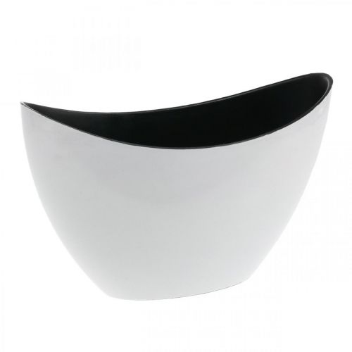 Floristik24 Dekorativ skål, oval, hvid, sort, plantebåd af plast, 24 cm