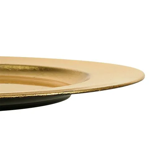 Plastplade Ø33cm guld med bladguld effekt | Floristik24.dk