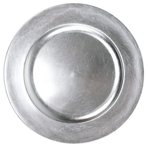Artikel Plastplade sølv Ø33cm med glasur effekt