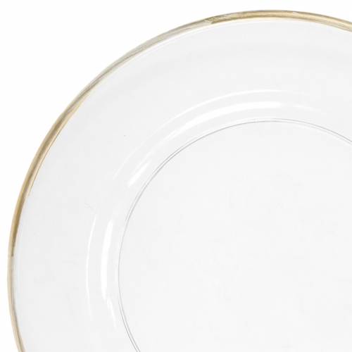 Floristik24 Dekorativ plade med guldkant klar plast Ø33cm