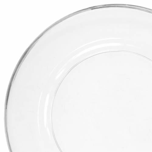 Floristik24 Dekorativ plade med sølvkant klar plast Ø33cm