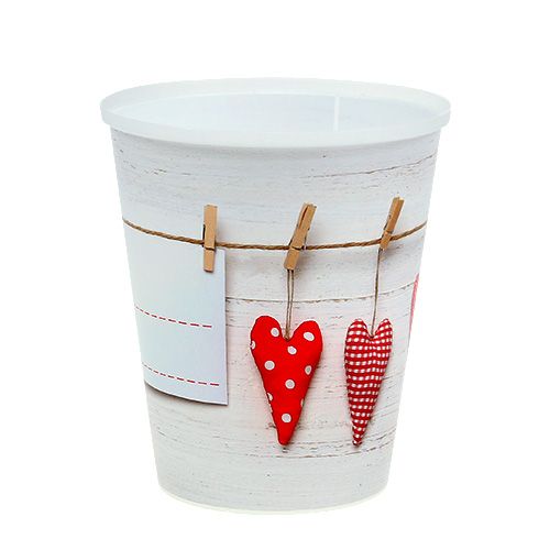 Floristik24 Plast pot creme med hjerter Ø12cm H13.5cm 1p