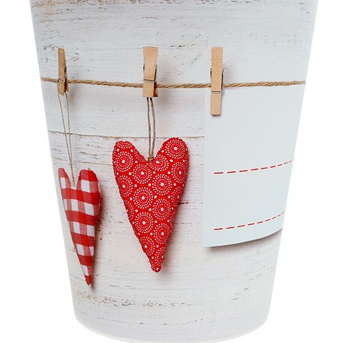 Floristik24 Plast pot creme med hjerter Ø12cm H13.5cm 1p