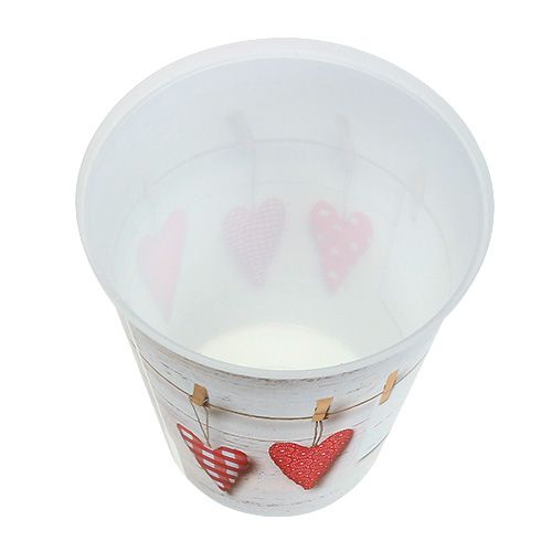 Floristik24 Plast pot creme med hjerter Ø12cm H13.5cm 1p
