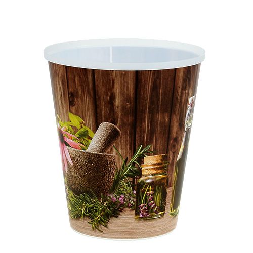 Plastgryde med urtemotiv Ø12cm H13.5cm, 1 stk