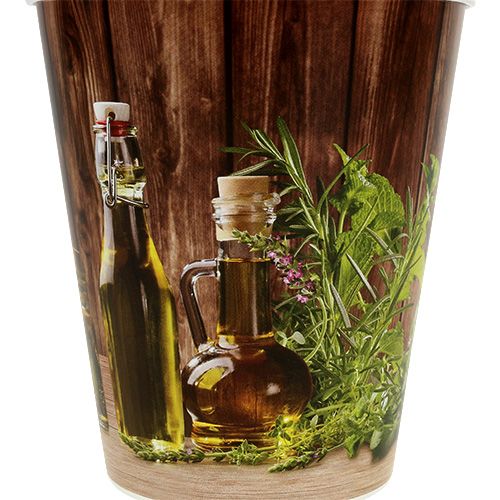 Floristik24 Plastgryde med urtemotiv Ø12cm H13.5cm, 1 stk