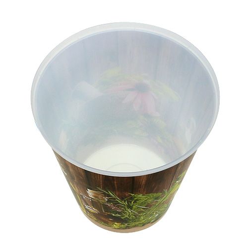 Floristik24 Plastgryde med urtemotiv Ø12cm H13.5cm, 1 stk