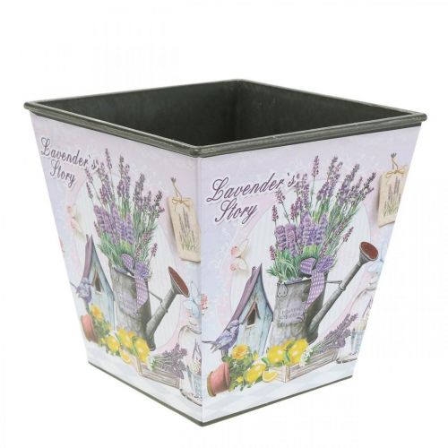 Floristik24 Plantekrukke lavendel motiv, firkantet dekorativ potte, plast cachepot H13cm B13,5cm