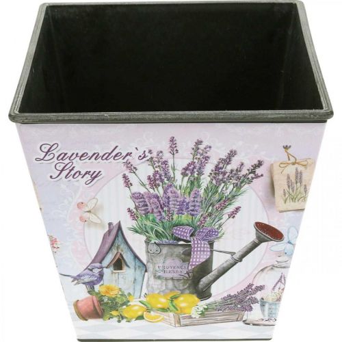 Artikel Plantekrukke lavendel motiv, firkantet dekorativ potte, plast cachepot H13cm B13,5cm