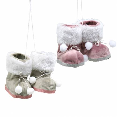 Juletrædekorationer par overdådige sko grå / lyserød 10cm x 8cm 2stk