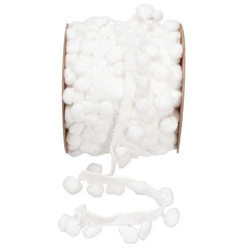 Pom Pom Bånd Hvidt Dekorationsbånd med Pomponer 20mm 15m
