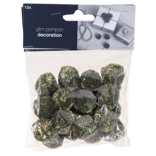 Artikel Pomponer med glittergrøn 2,5cm pomponer 2 poser – 24 stk