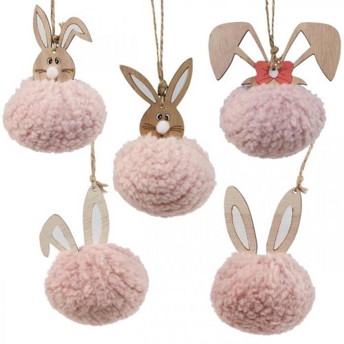 Floristik24 Vedhæng bunny pink træ deco vedhæng Ø5cm-10cm 6 stk.