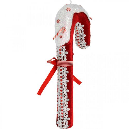 Floristik24 Candy cane dekoration stor julerød hvid med blonder H36cm