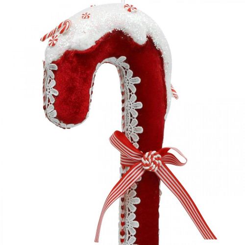 Artikel Candy cane dekoration stor julerød hvid med blonder H36cm