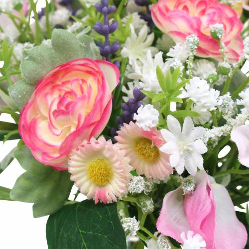 Floristik24 Kunstig buket med ranunculus og bellis pink, hvid Ø20cm