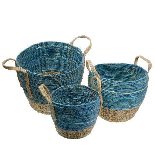 Floristik24 Rattan kurv natur/blå Ø40/32/26cm 3stk