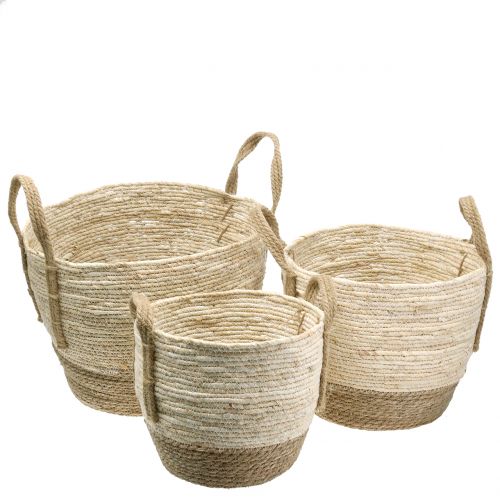 Rattan kurv natur/brun Ø40/32/26cm 3stk